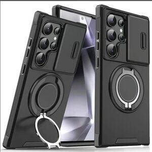 S24 Ultra Slide Cover Protection Metal Ring Stand Phone Case